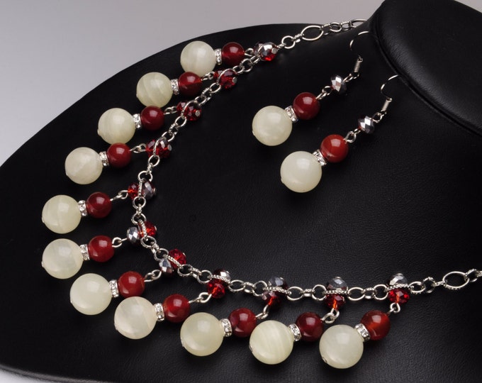 Set of necklace and earrings carnelian onyx choker a gift for Christmas New Year Valentine Day beautiful woman classy gift for his birthday