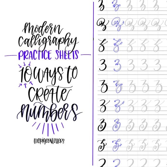 Modern Calligraphy Practice Sheets 10 Ways to Create Numbers