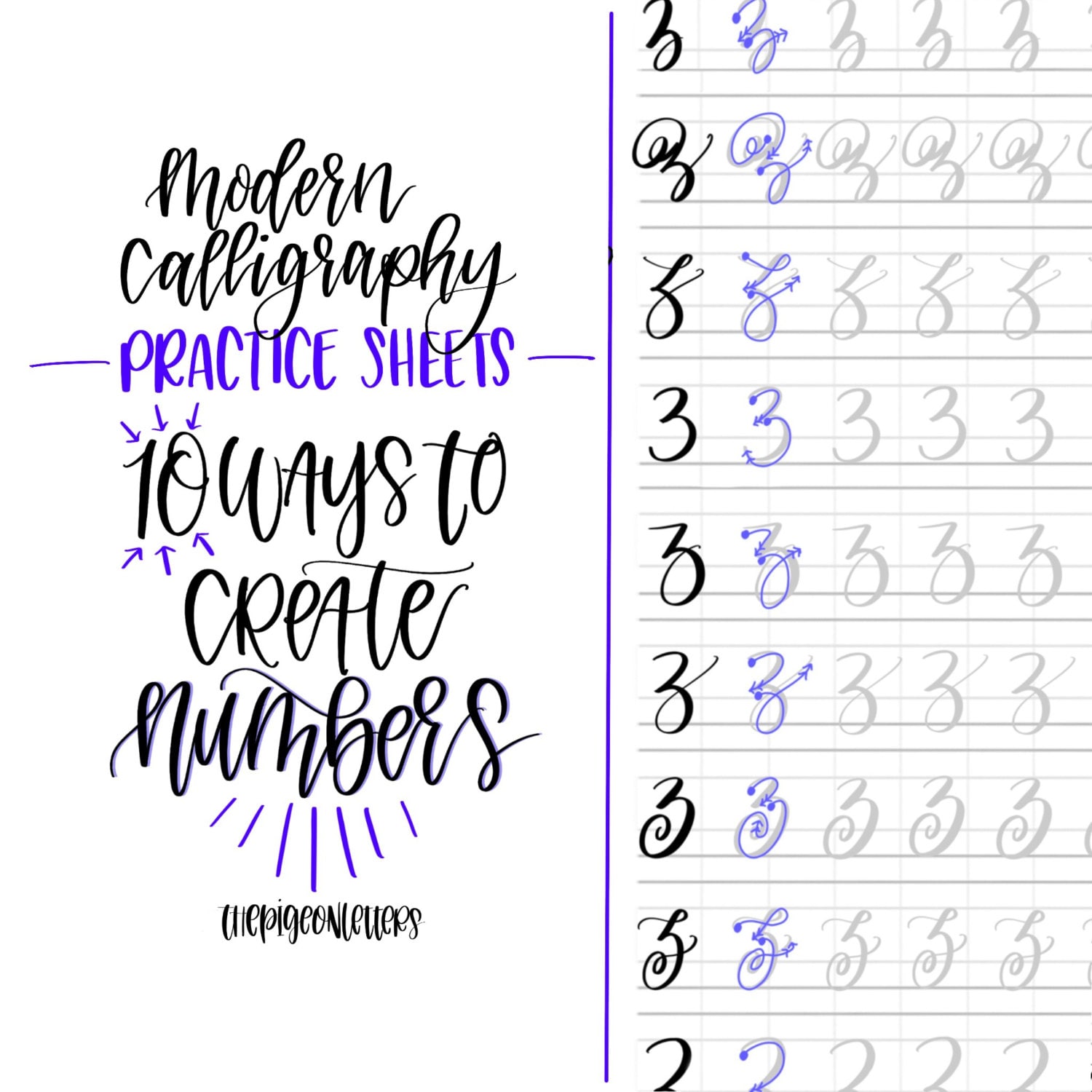 Modern Calligraphy Practice Sheets 10 Ways To Create Numbers