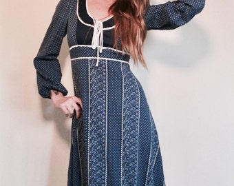 Robe Longue Vintage Années 70 Style Gunne Sax - Dentelle Blanche, Taille S, Parfait état