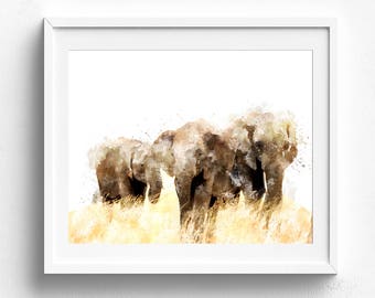 Elephant print, elephant art, elephant art print, watercolor elephant, nursery animal print, baby elephant elephant poster painting elephant
