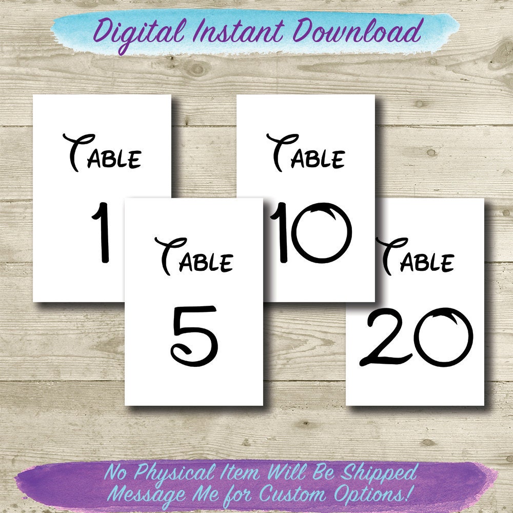 Disney Table Numbers // PRINTABLE // 4x6 // Disney Wedding