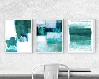 Best Selling Item, Abstract Art, Scandinavian Prints, Geometric Wall Art, Abstract Prints, Set of 3 Prints, Turquoise and Aqua Blue