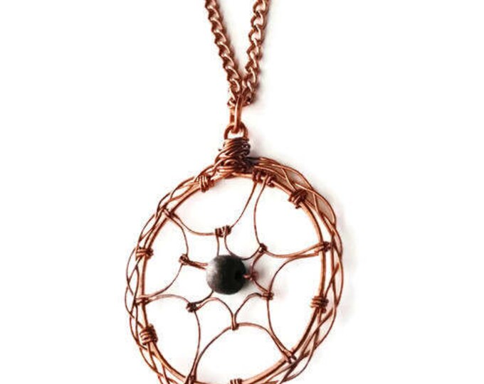 Copper Dream Catcher Necklace, Copper and Pukalet Pendant, Dreamcatcher Jewelry, Dream Catcher Pendant, Unique Birthday Gift