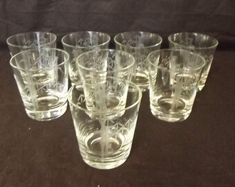 Set of 8 Bamboo Etched Glasses