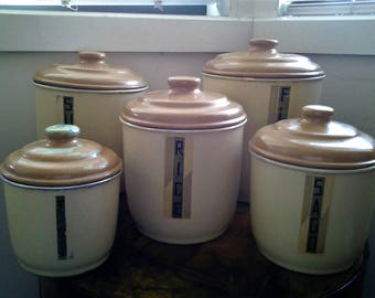 Vintage Aluminium Canisters - Set of five