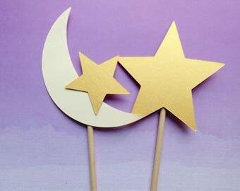 Baby Shower Centerpieces, Moon and Star centerpiece, Shower Centerpieces, Moon Centerpiece, Shower Cake Topper, Diaper Cake Topper