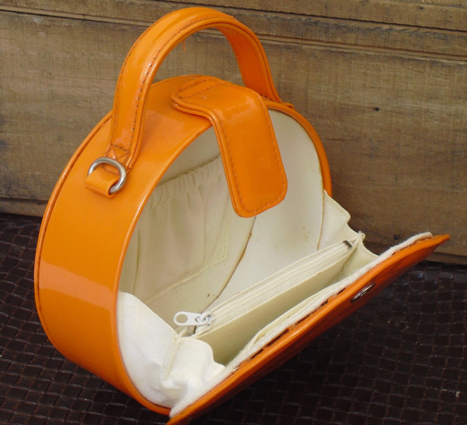 orange patent leather purse