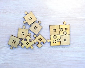 Wooden Buttons Puzzle natural - 6 pcs