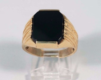 Mens black onyx ring Mans solid signet gold ring
