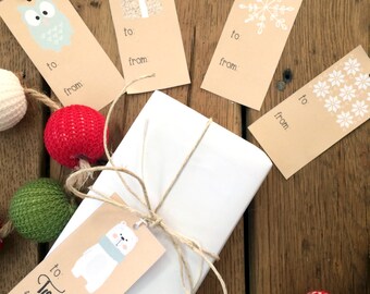 Christmas gift tags, Printable, hand drawn Christmas gift tags, instant download, 8 different models, 8 total gift tags for Christmas