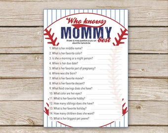 Baseball Who Knows Mommy Best Game - Printable Download - Baseball Baby Shower Game - Lil Slugger - Who knows Mama best