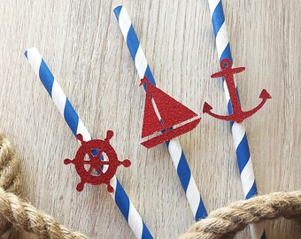 Nautical Straws- Anchor Straws- wheel Straws-boat Straws- Natutical theme party- Nautical decoration