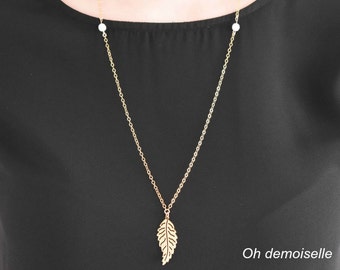18K Gold-Filled Leaf and White Crystal Bead Necklace