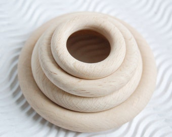 Unfinished wooden rings various sizes, wooden rings for crocheting natural wood teething rings, wood for crocheting, wooden montessori rings