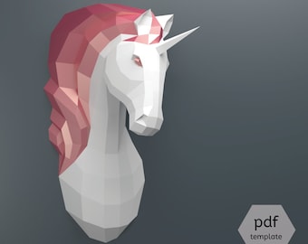 Papercraft Unicorn - Make Your Own Unicorn Trophy from PDF template (Faux Taxidermy Unicorn Paper Kit, DIY Unicorn Trophy, 3D Puzzle)