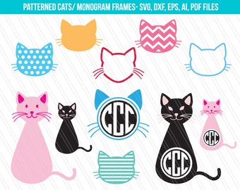 Cat SVG cutting files,DXF, Kitty Svg, Patterned cats clipart, Kitten svg, cat monogram svg, Cat SVG, Cricut, Cat Vector, animal Svg