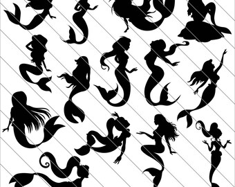Mermaid Silhouettes SVG, Mermaid Clipart,mermaid svg Cut File,DXF,PNG Use with Silhoutte Studio & Cricut Instant Download