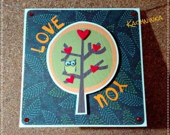 Owl's Love Tree, greeting card / Valentine's Day