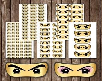 Ninja Eyes Male and Female Sticker Printables JPEG Birthday Party 1 to 5 Inch, Brick Ninja Eyes Birthday Party Vinyl Decal, Instant Download