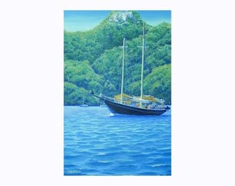 Original Art Acrylic Sail Boat Painting Yacht Painting Sailboat Nautical Art Maritime Art Marine Art Ocean Art Unframed Painting