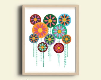 Colorful Flowers, baby nursery, PRINTABLE, Lollipop Flowers Illustration, bright vibrant color, digital, wall decoration idea, kids playroom