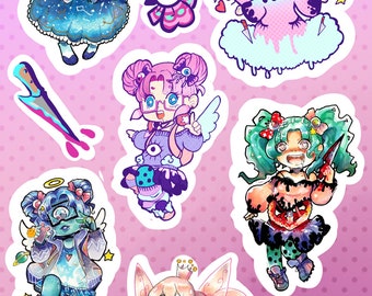Pastel goth laminated stickers set
