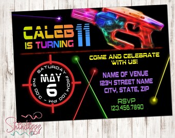Laser tag invitation - Laser tag birthday invitations for laser tag party - Boy or girl birthday party invitation - neon