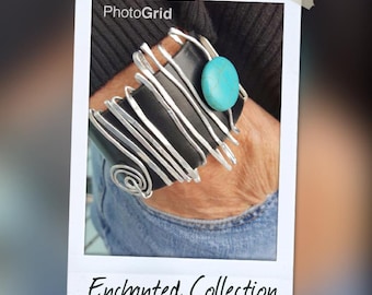 Enchanted Turquoise Collection-Ladies Fashion-Leather Cuff-Boho-Surf Jewelry-Gifts For Her-Valentines Day Gifts-Handmade