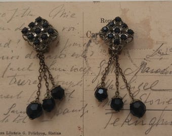 Antique glass earrings/ 1900s-1910s glass earrings/ black glass 1900s earrings