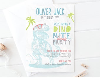 Dinosaur Birthday Invitation | Cool Surfer Dino Party Invite | Printable | Boy Birthday | Instant Download | Editable Template | PDF #043BBD