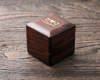 Custom Engagement Ring Box, Anniversary Gifts for Her, Soild Wood Ring Box, Vintage Jewelry Ring Box, Monogram initials Box