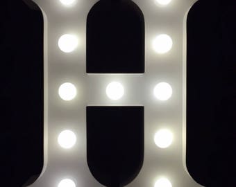 Hand made metal white H marquee letter light 9"height light up alphabet letter night light nursery light kids light wedding decor