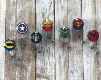 Super Hero Badge Reel | Spiderman Badge Reel | S.H.I.E.L.D. Badge Reel | Superman Badge Reel | Wonder Woman Badge Reel | Badge Reel