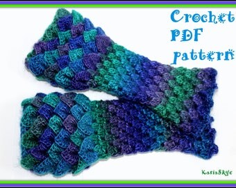 PDF PATTERN long Dragon Gloves Dragon Scale Gloves Fingerless Crocodile Stitch Game of Thrones Arm warmers crochet pattern