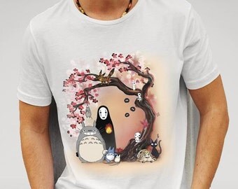 Studio Ghibli Characters Cherry Blossom Tree Valanetine's gift boyfriend - WHITE T-SHIRT