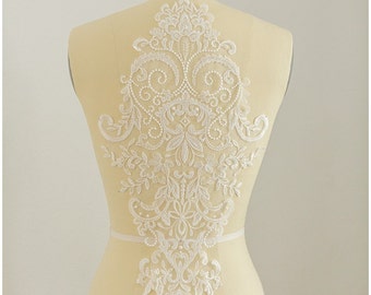 Illusion Back Lace appliqué, Flower appliqué, Lace Flower, Lace patch, Wedding dress appliqué, Lace ornament, Large lace Applique -(CLA0116)