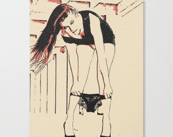 Erotic Art Canvas Print - Sexy posing, panties down! Hot unique conte style image, perfect shapes girl pop art, sensual high ...