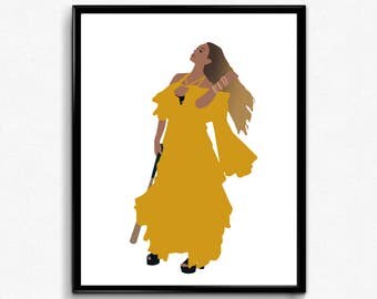 Beyonce Hold Up Poster- Yellow Dress, Lemonade Print, Minimalist Art, Queen Bey
