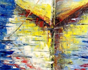 Boat Oil Painting Seascape Ocean Painting Boat Painting Wall Art Canvas Modern Ukrainian Art Sailboat Painting Modern Art Impressionism