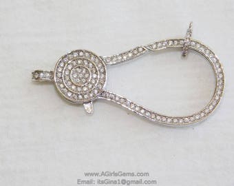 Large Silver Rhodium Plated Lobster Claw Clasp and Pave Jump ring 24 x 50 mm Connector bead chain necklace Cubic Zirconia Paved CZ Findings