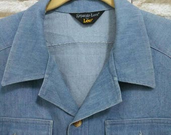 RARE 70's LEE Vintage Western Shirt Blue Denim Jeans Short Sleeve Button Down Separate Lees By Lee American