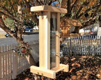 Bird feeder seed or thistle finch feeder hand crafted from