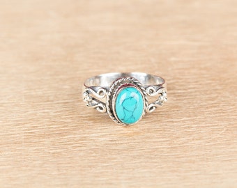 Turquoise Ring, Vintage Jewelry, Sterling Silver Turquoise Ring, Statement Ring, Boho Ring, Blue Jewelry, Handcraft Jewelry, Gift For Her,