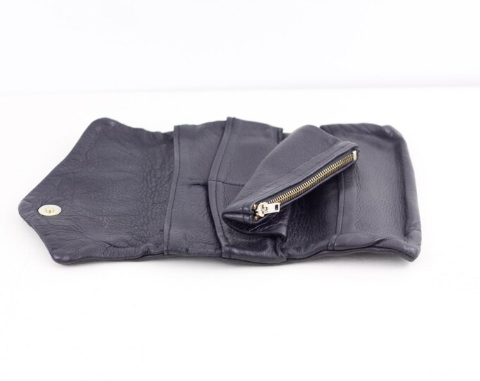 Black leather wallet, soft leather tobacco pouch, smoking bag, paper storage, travel wallet