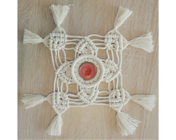 Macrame Wedding Centerpiece, Boho Home Decor Gift, Tea Light Holder with unique design, Candle Holder made from cotton, Cotton Wreath