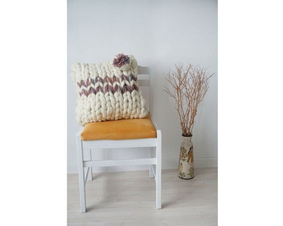 Decorative Pillowcase, Chunky Knit Pillowcase made from Merino Wool, White Pillowcase, Boho Home Decor, Boho Pillow, Boho Pillowcase