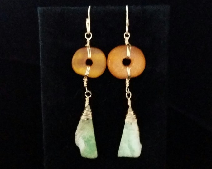 Chrysoprase and Amber Earrings with 14K GF Wire