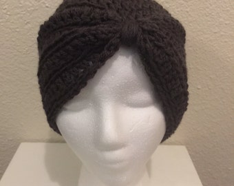 Crochet hat; Crochet Turban hat; Lady's hat; Gray Hat; Misses; Teen; Vintage hat; Vintage Style Turban Hat