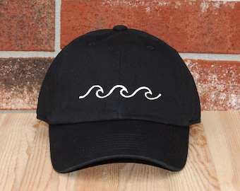 Wave Baseball Cap, Wave Black Baseball Cap, Unisex Baseball Cap, Embroidered Baseball Cap, Adjustable Wave Dad Cap